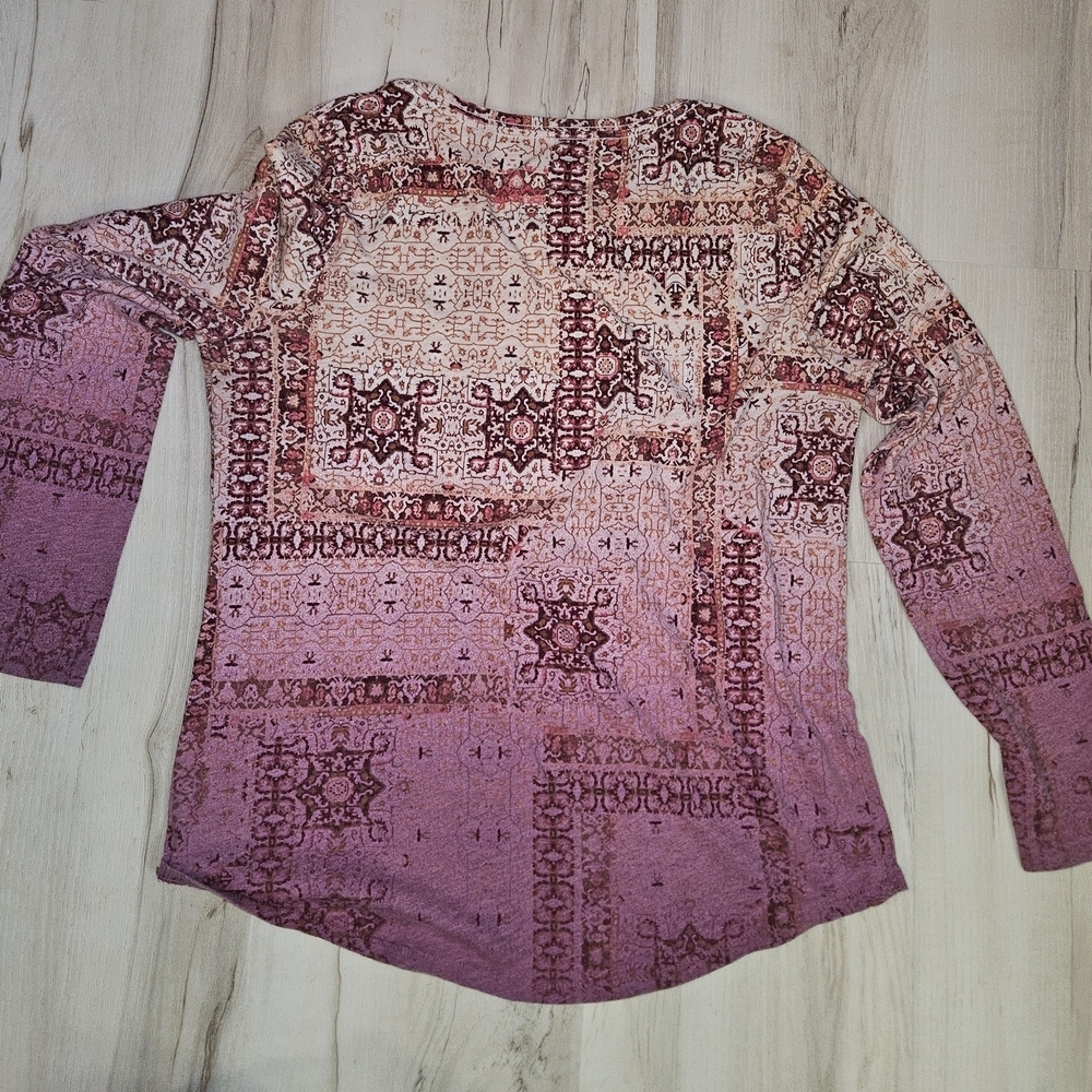 Sonoma Goods For Life Boho Patchwork Ombre Women's Medium Long Sleeve Crew Tee - Picture 2 of 6